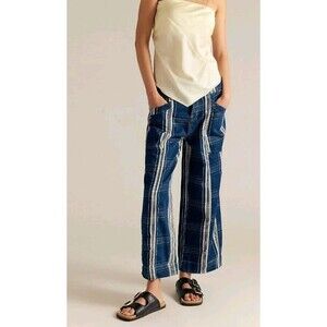 Free People Brecan Plaid Blue Pants High Rise Boho Goblincore Women’s SZ 30